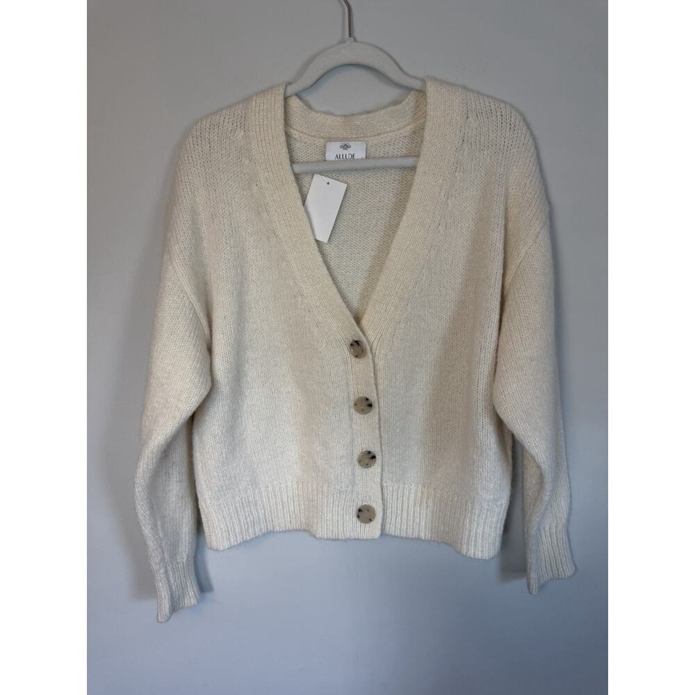 Allude Cream Button Front Cardigan Wool Mohair Blend Size Large NWT